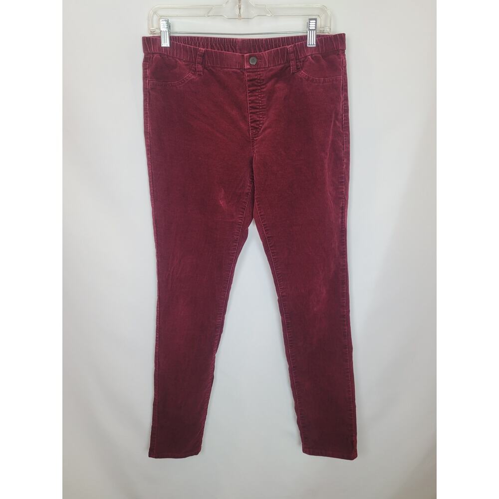 Uniqlo Dark Academia Corduroy Burgundy Elastic Waist Tapered Pants Womens Large